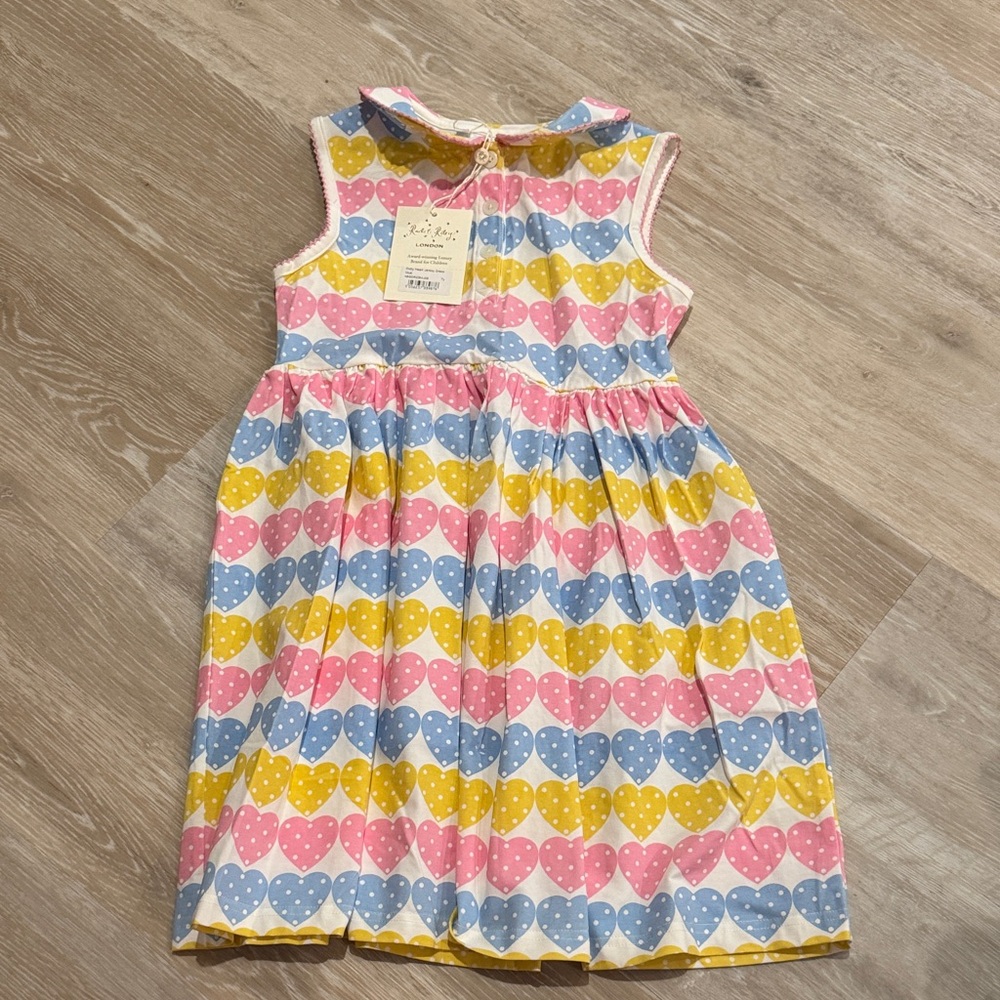 Rachel Riley Pink, Yellow, and Blue Heart Dress